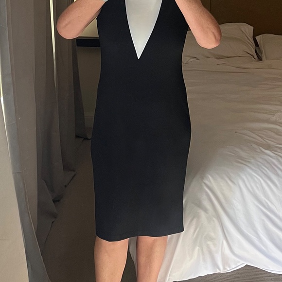 DONNA RICCO BLACK AND WHITE LINED KNEE LENGTH DRESS SIZE 4 - Picture 4 of 5